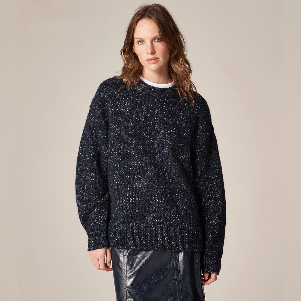 NWT! J. CREW Women’s Relaxed Pointelle Crewneck Pullover Navy Multi Size Medium